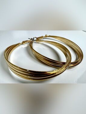 Oversized Gold Tone Multi-Band Hoop Earrings #1153